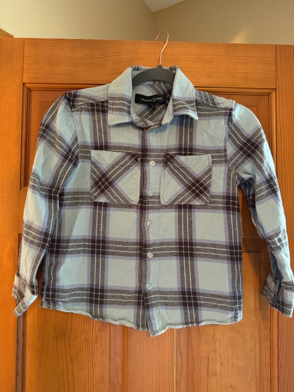 Treasure & Bond Kids Blue and Brown Plaid Button-Down Shirt